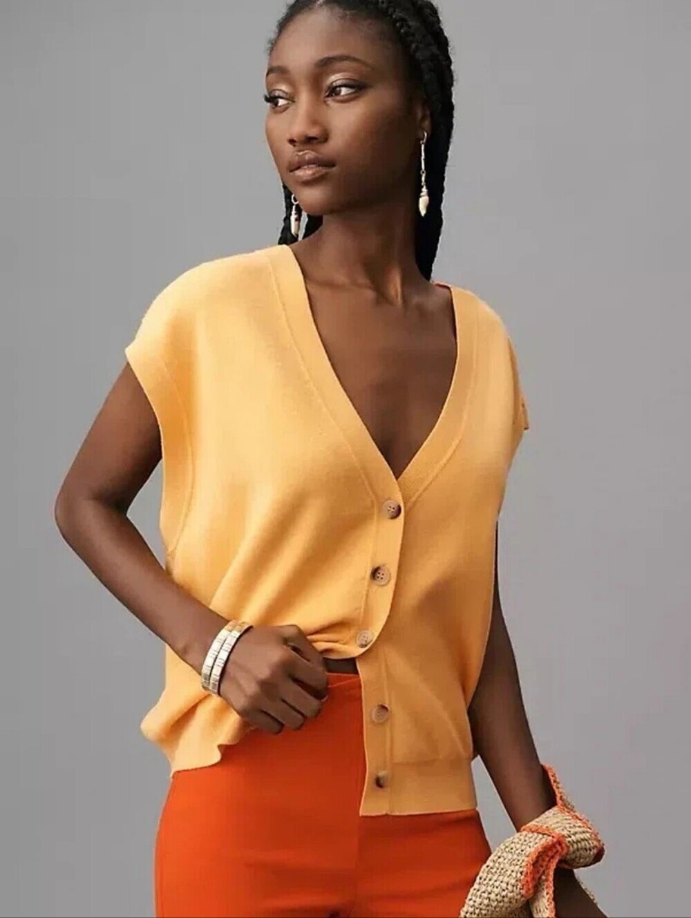 Anthropologie Maeve Vibrant Orange Sleeveless Slouchy Button Front Vest